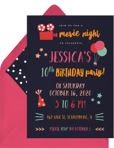 movie night invites: movie night for kids birthday party invitation from Greenvelope