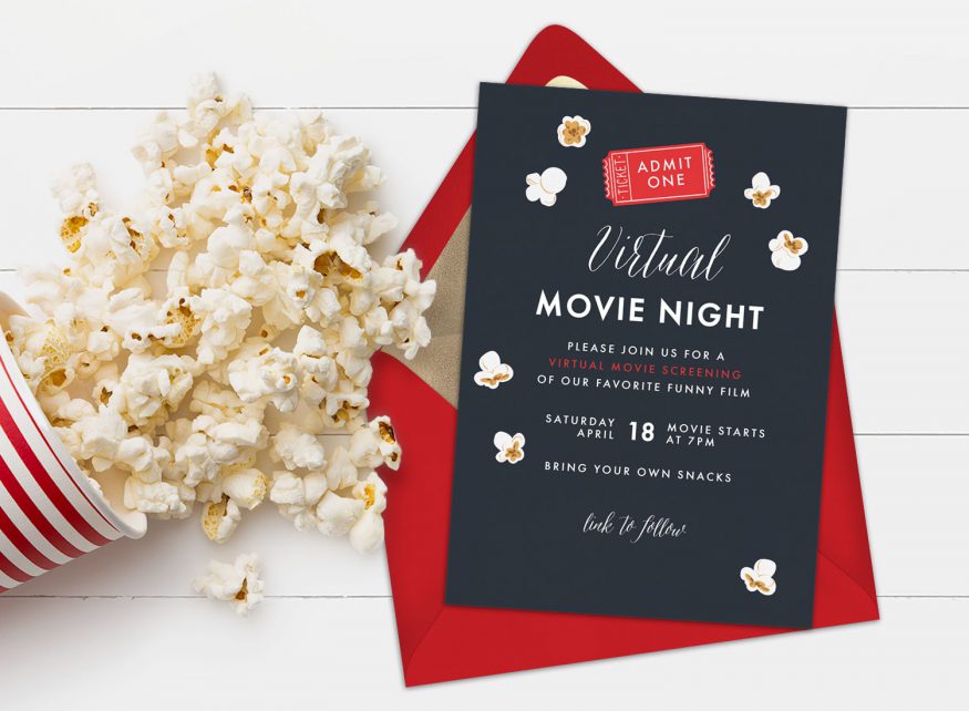 movie night invites: movie night invitation with popcorn on the side