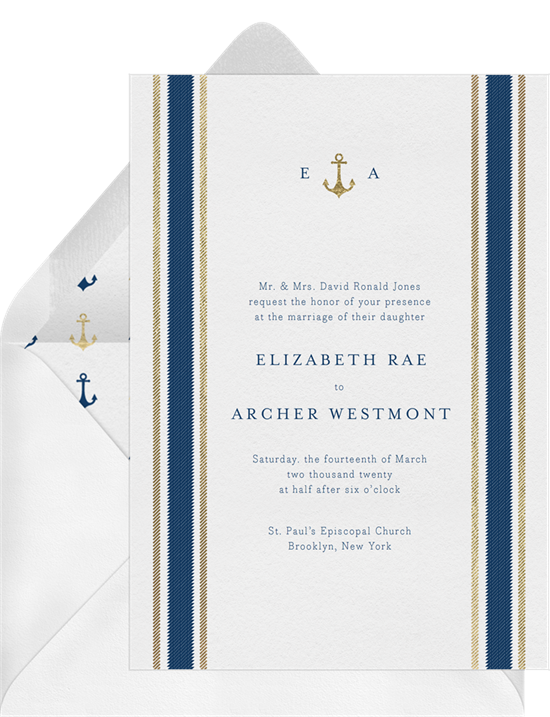 Beach wedding invitations: the Nautical Stripes invitation design from Greenvelope