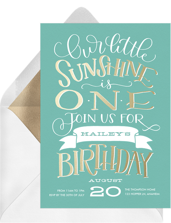 1st birthday invitations: the Our Little Sunshine invitation design from Greenvelope