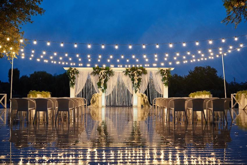 Fairytale wedding theme: outdoor wedding setting at night