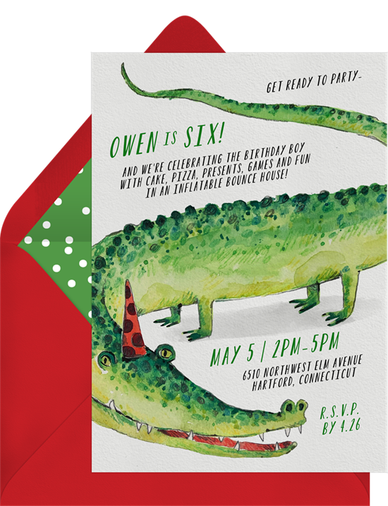 1st birthday invitations: the Party Gator invitation design from Greenvelope