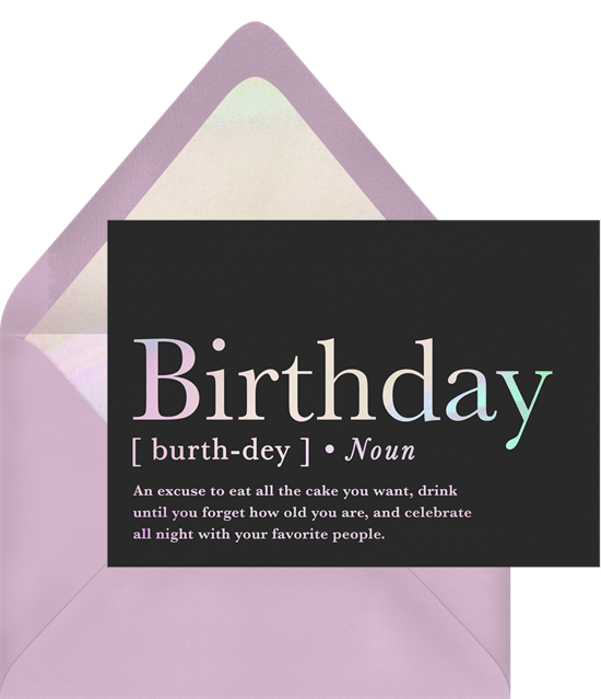 Funny birthday cards: Birthday Defined Card