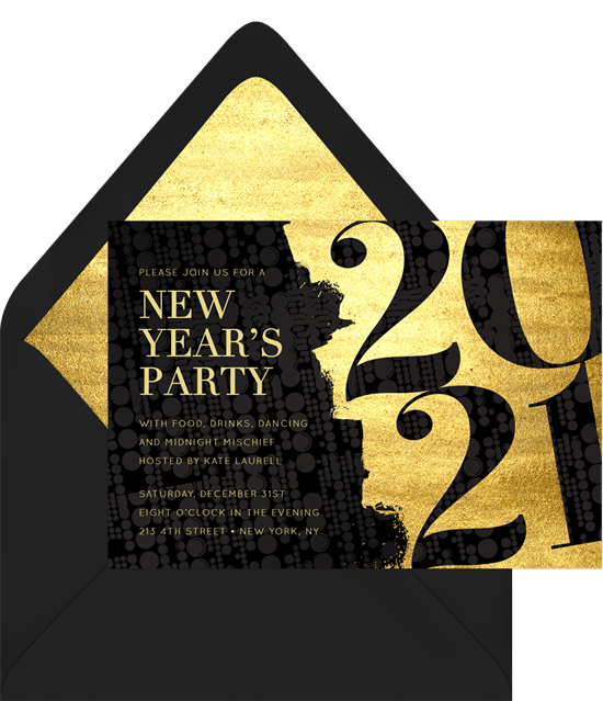 Black and Gold New Years Eve party invitation from Greenvelope