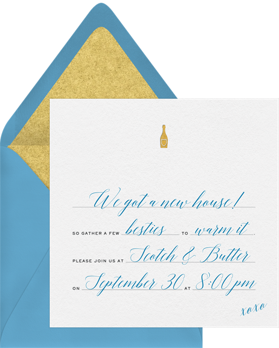 Gold Bottle housewarming invitations from Greenvelope