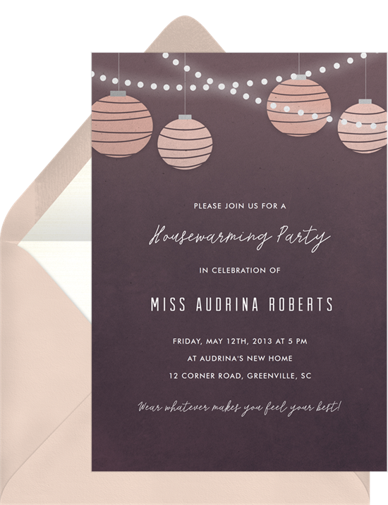 Lights and Lanterns housewarming invitations from Greenvelope