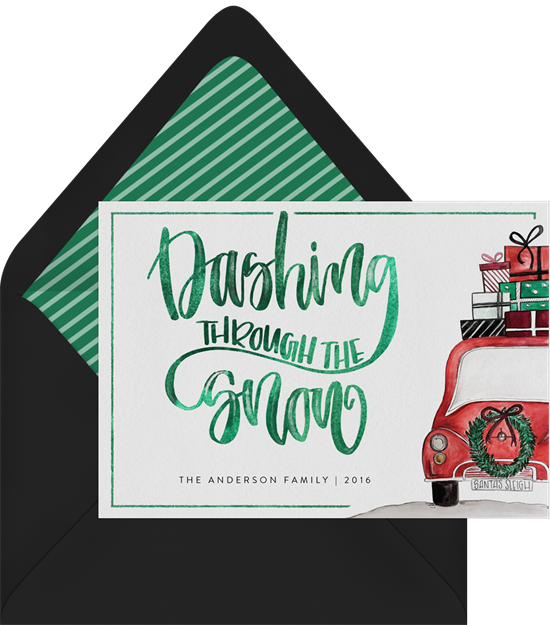 The unique Christmas card design: Dashing Greetings from Greenvelope