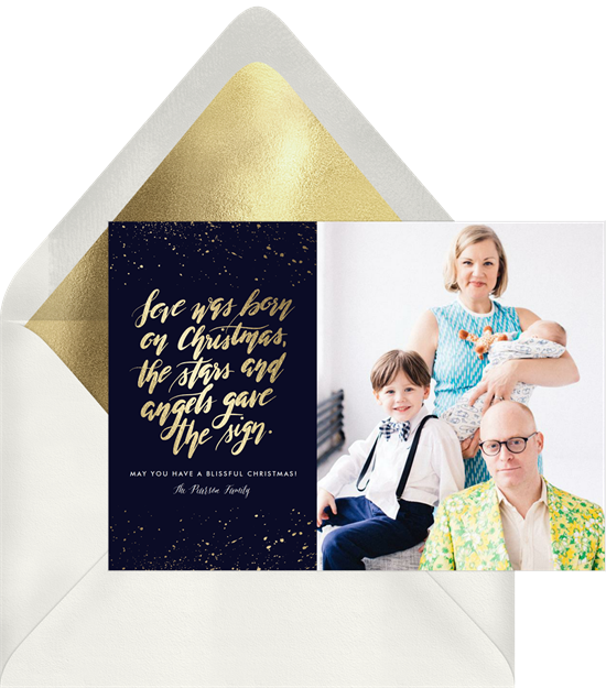 The unique Christmas card design: Born on Christmas from Greenvelope