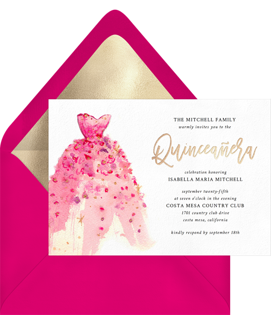 Girly Gown Quinceañera invitations from Greenvelope