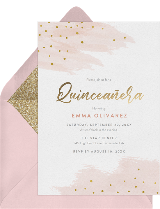 Sprinkle of Gold Quinceañera invitations from Greenvelope