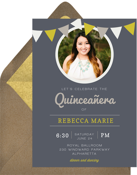 Celebration Flags Quinceañera invitations from Greenvelope