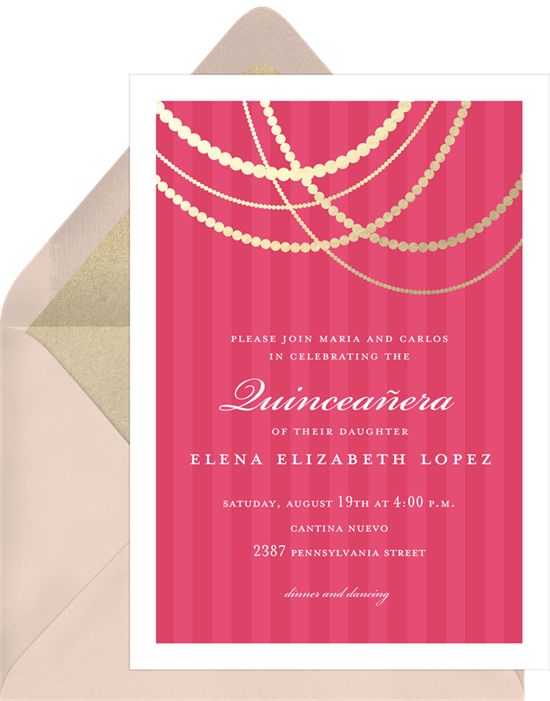 Draped Gold Quinceañera invitations from Greenvelope