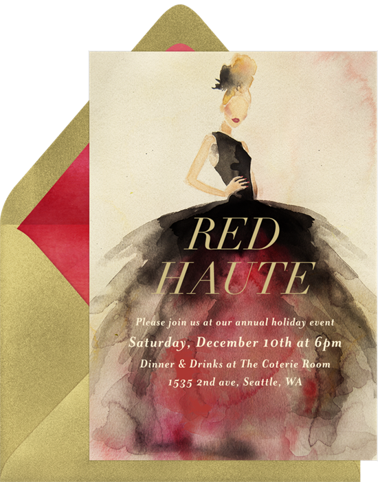 Red haute holiday party invitations by Greenvelope