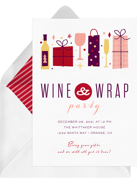 Wine & Wrap holiday party invitations