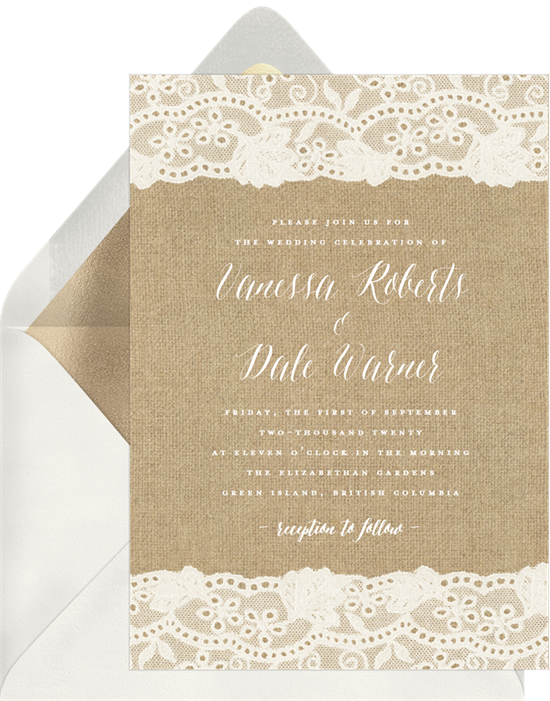 Burlap and Lace Rustic Wedding Invitations from Greenvelope
