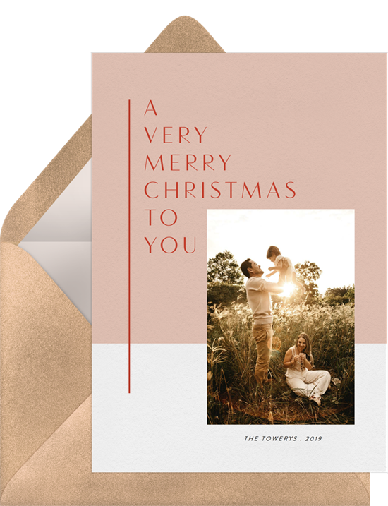 A card that features one of the heartfelt Christmas card greetings, "A very merry Christmas to you" with a personalized image