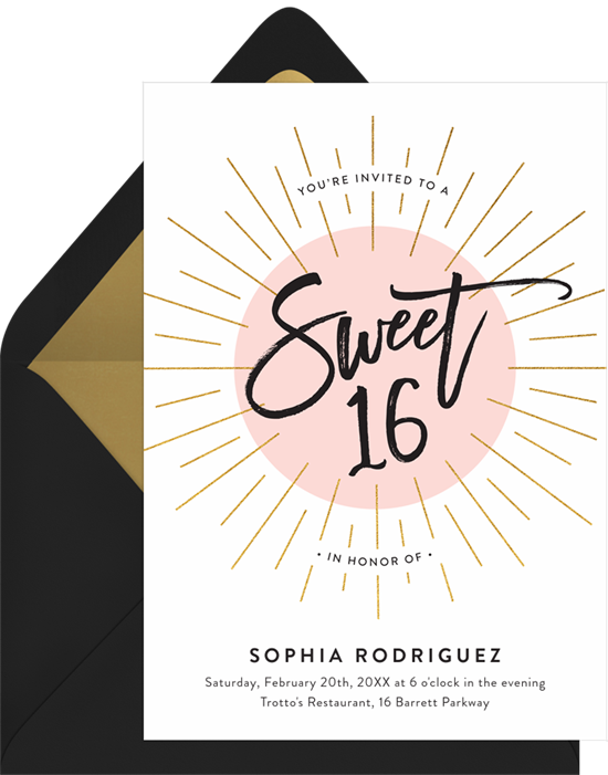 Sweet 16 invitations: the 16 Burst invitation design from Greenvelope