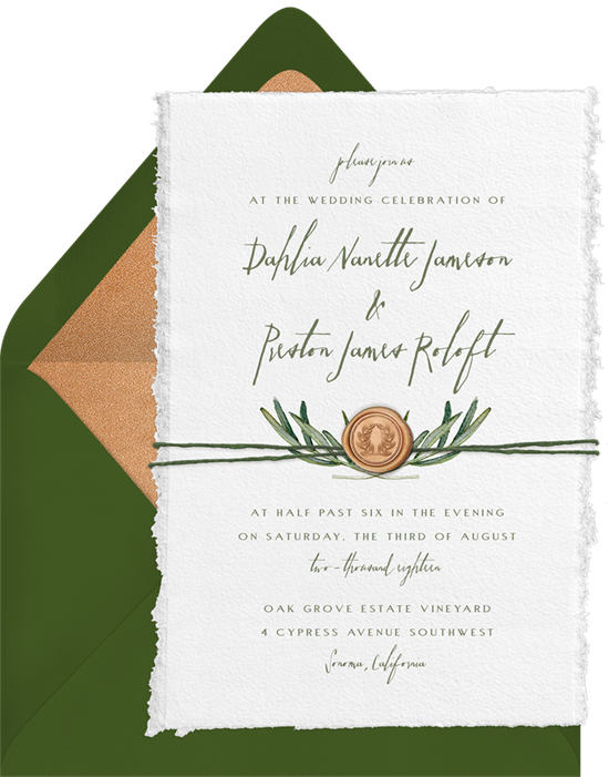 Wedding invitation ideas: an online invitation with a wax seal