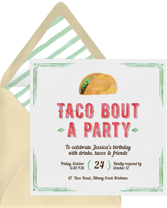Sweet 16 invitations: the Taco Bout a Party invitation design from Greenvelope