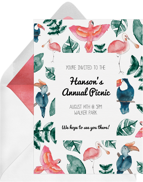 Tropical Birds Family Reunion Invitations from Greenvelope