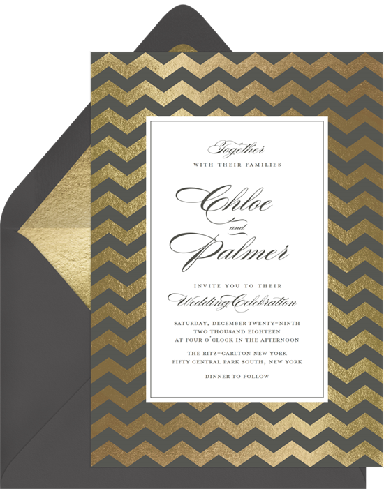 Gold Chevron winter wedding invitations from Greenvelope