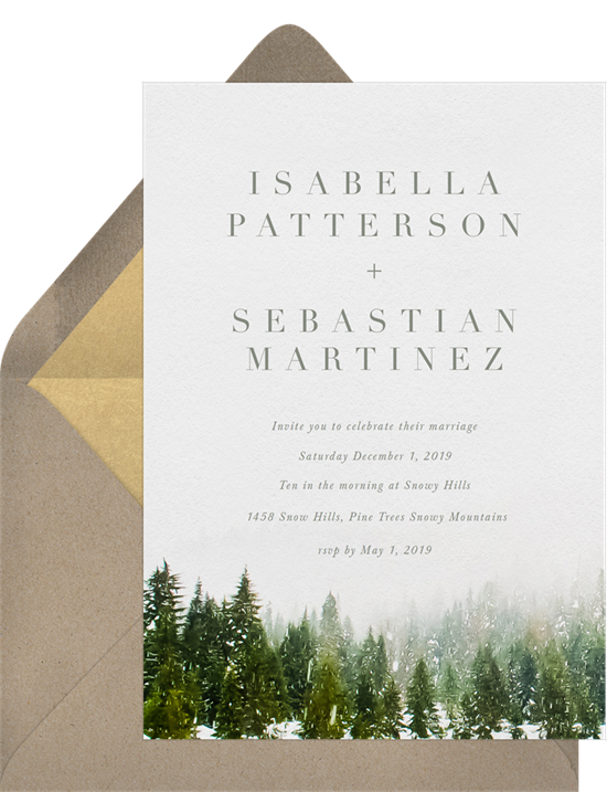 Snow-Capped Trees winter wedding invitations from Greenvelope