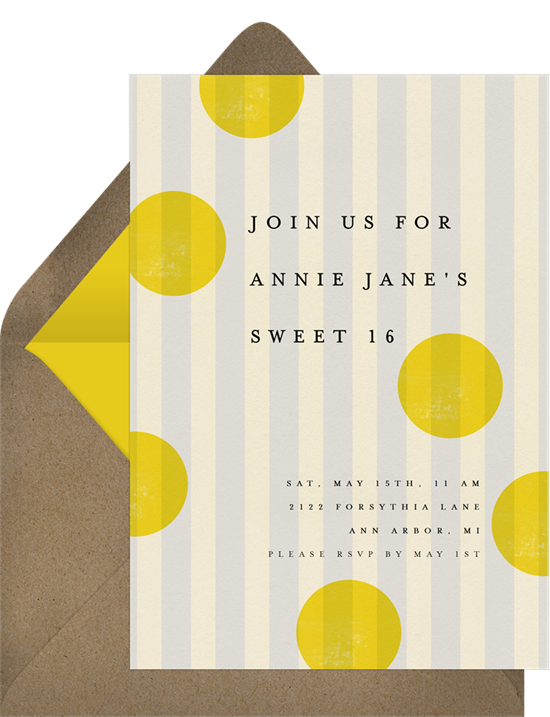 Sweet 16 invitations: the French Stripes invitation design from Greenvelope