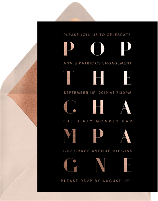 Champagne Grid engagement party invitation from Greenvelope