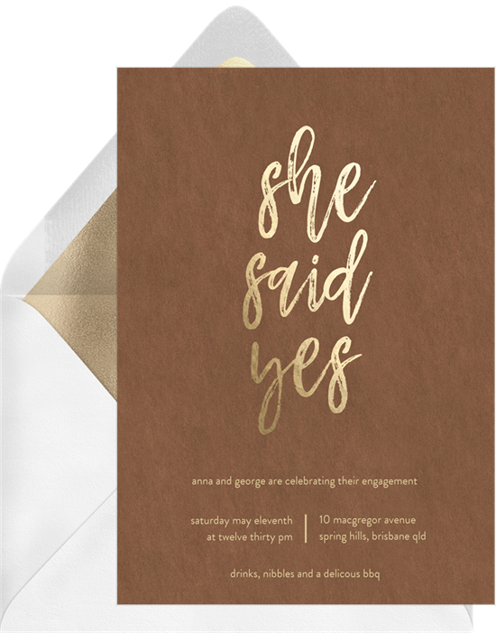 She Said Yes engagement party invitations from Greenvelope