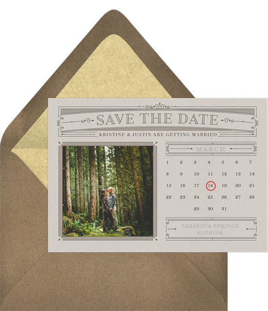 When to send save the dates: the Classic Calendar save the date design from Greenvelope