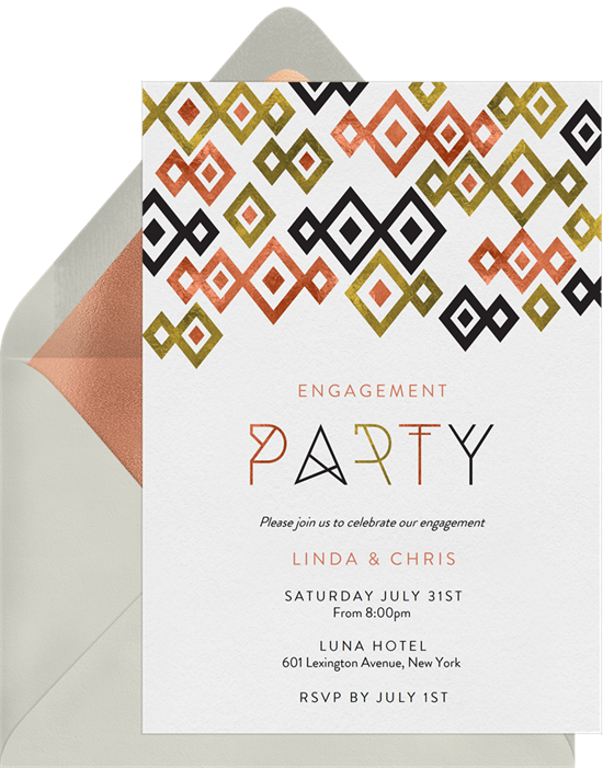 Diamond Drop engagement party invitations from Greenvelope