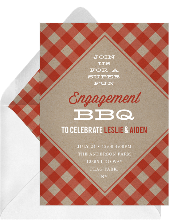 Trendy Gingham engagement party invitation from Greenvelope