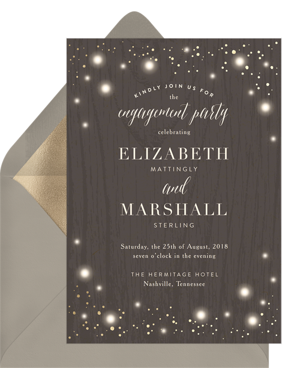 Rustic Twinkle engagement party invitation from Greenvelope