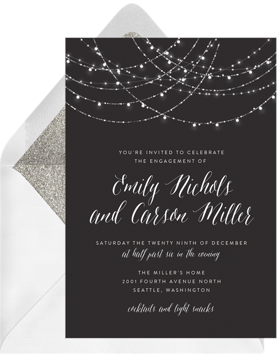 Sparkling String Lights engagement party invitations from Greenvelope