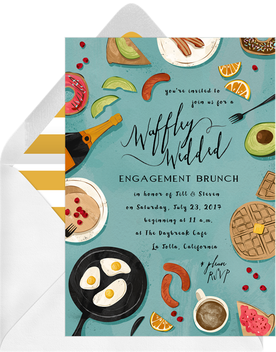 Waffley Wedded engagement brunch invitation from Greenvelope