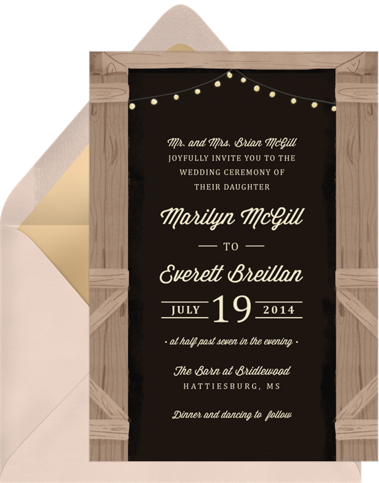 Rustic Evening wedding reception invitations from Greenvelope