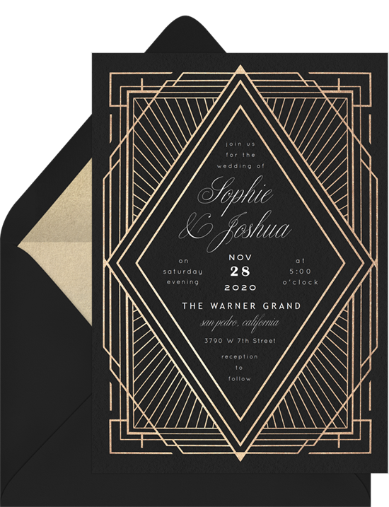 Art Deco Diamond wedding reception invitations from Greenvelope