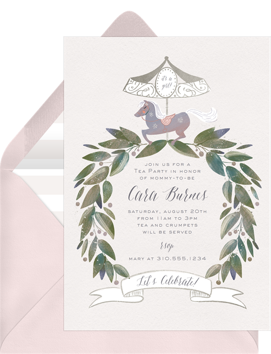 Tea party invitations: the Precious Carousel invitation design from Greenvelope