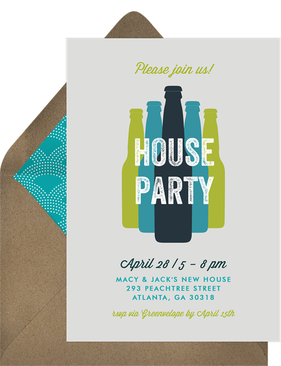 Bottled Happy Hour housewarming party invitations from Greenvelope