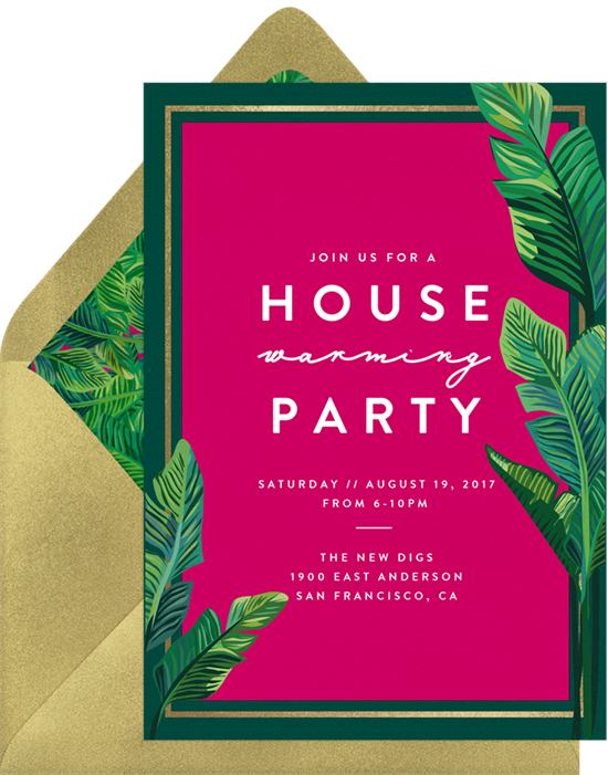 Welcome Palms housewarming party invitations from Greenvelope