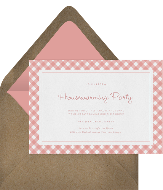 Cute Gingham housewarming party invitations from Greenvelope