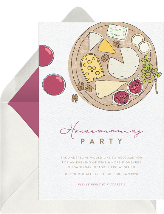 Cheese Board Dream housewarming party invitations from Greenvelope