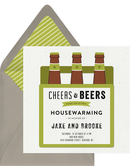Cheers & Beers housewarming party invitations from Greenvelope