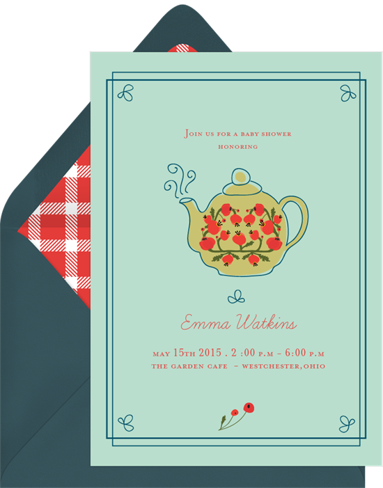 Tea party invitations: the Piping Pot invitation design from Greenvelope