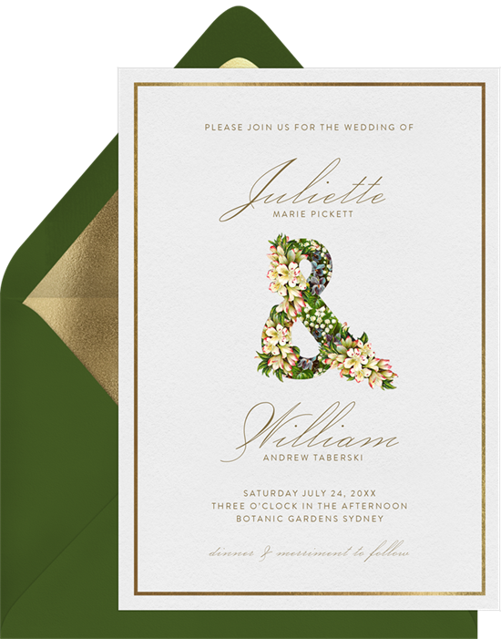 The Floral Ampersand all-in-one wedding invitations from Greenvelope