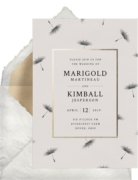 The Dandelion Breeze all-in-one wedding invitations from Greenvelope