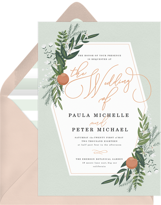 The Rustic Citrus all-in-one wedding invitations from Greenvelope