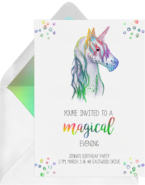 Magical Unicorn invitations from Greenvelope