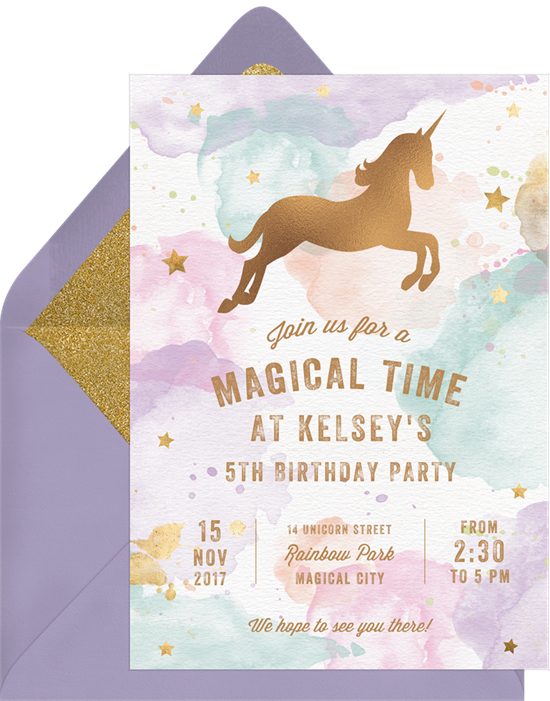 Whimsical Unicorn invitations from Greenvelope