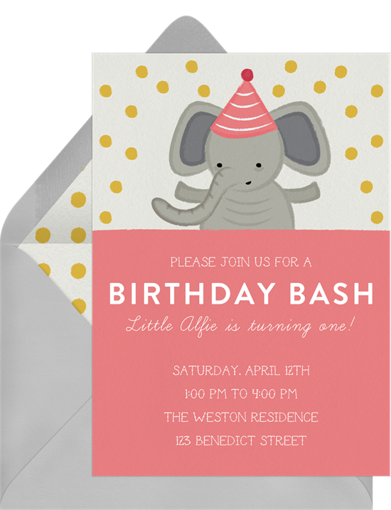 Party Elephant baby shower invitations from Greenvelope